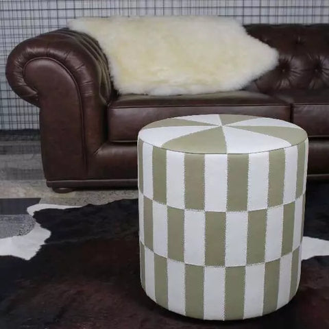 Puff Couro Natural Bali Redondo