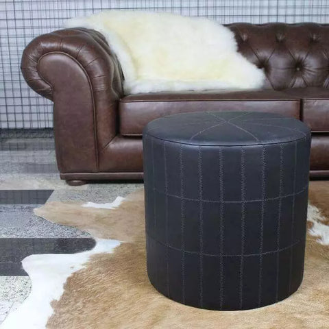 Puff Couro Natural Bali Redondo