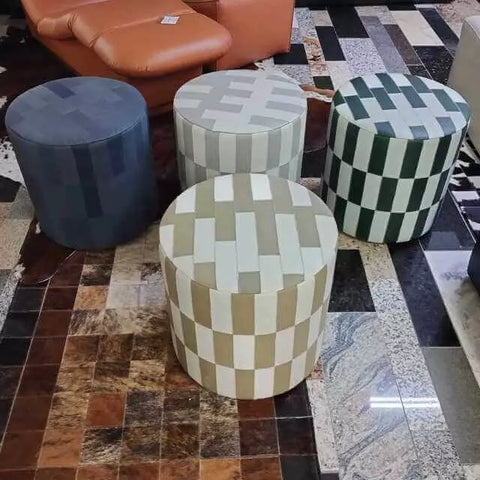 Puff Couro Natural Bali Redondo