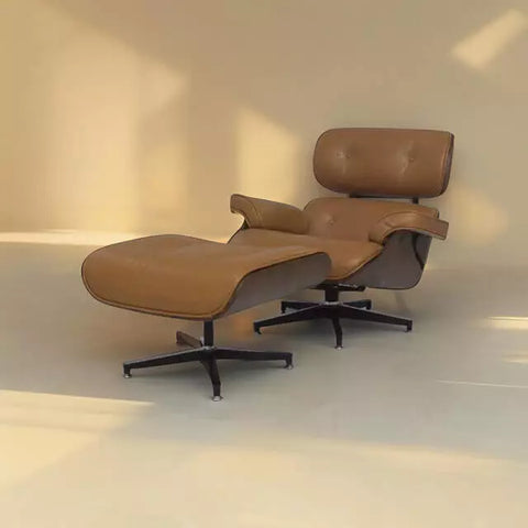 Poltrona e Puff Couro Natural Nova York